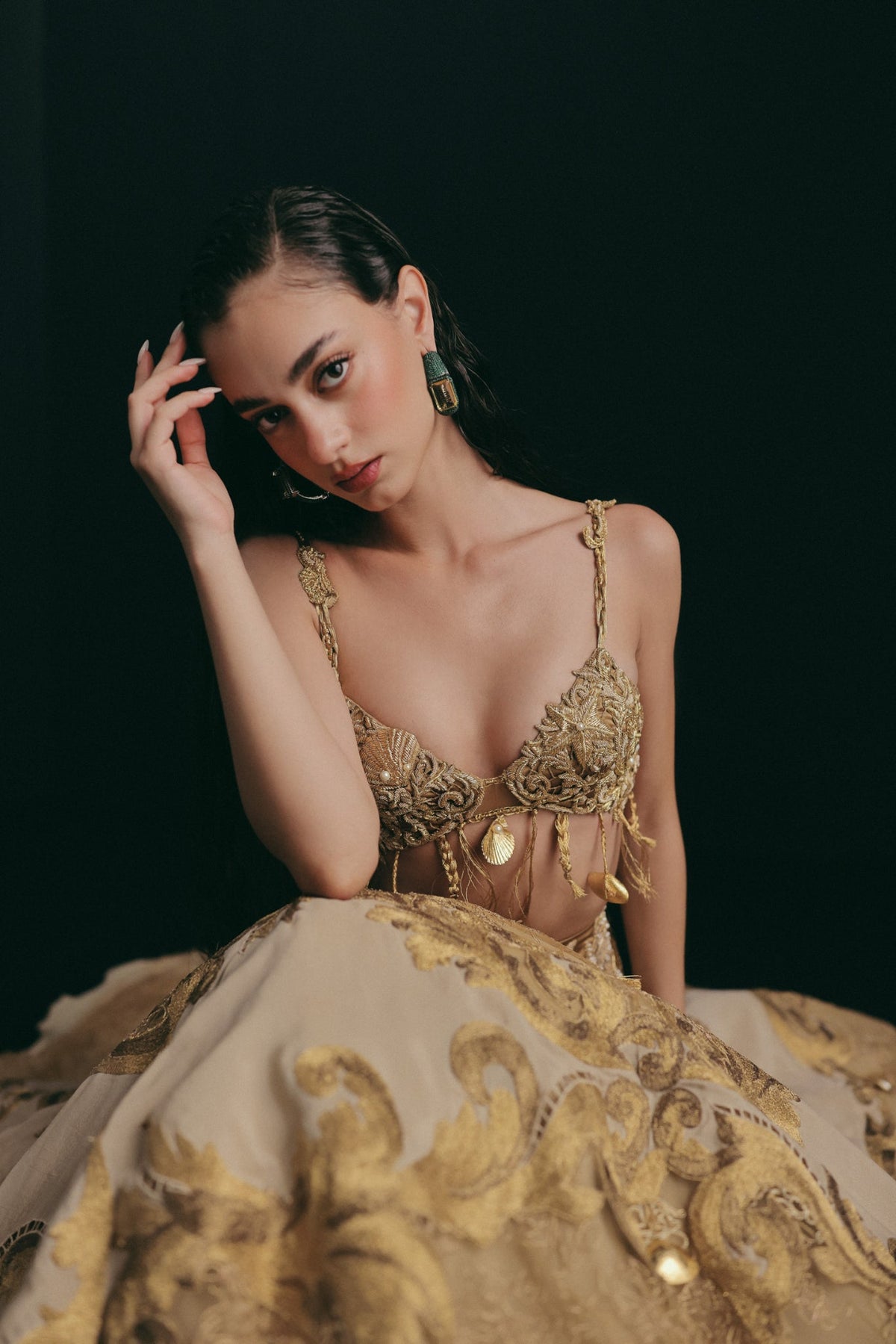 Zardosi & Cutwork Embroidery, Silk & Tulle with Crochet Detailing, Skirt Set, Bralette Silhouette