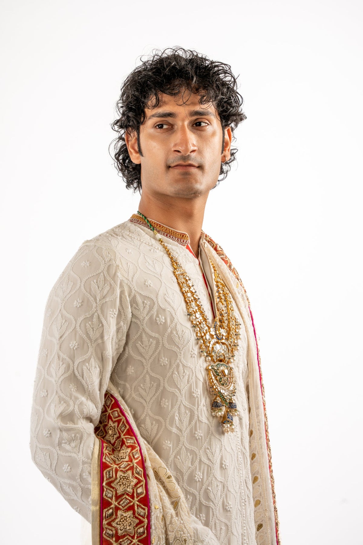 Ivory Heritage Embroidered Kurta Set with Statement Dupatta