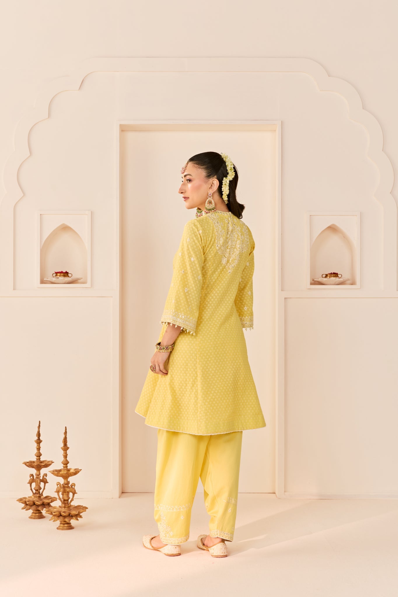 NIDA - LEMON YELLOW SHORT CHOGA WITH FARSHI SALWAR AND DUPATTA