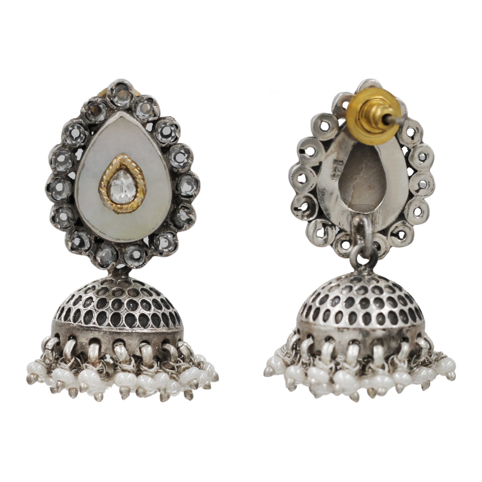 Sangeeta Boochra Handcrafted Mother of Pearl Oxidised Earrings