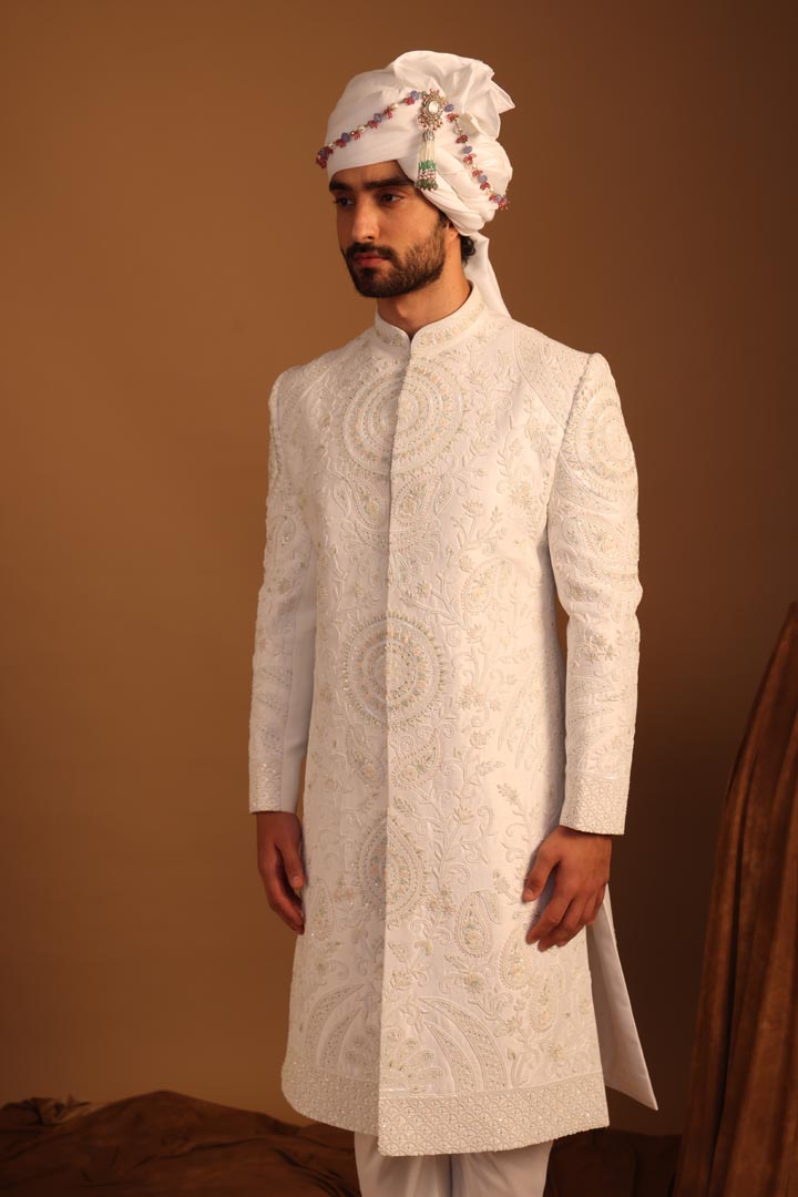 Image of White Peony Sherwani Set