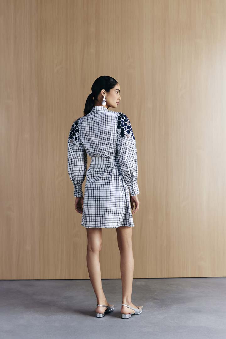 CHECK EMBELLISHED SHIRT DRESS