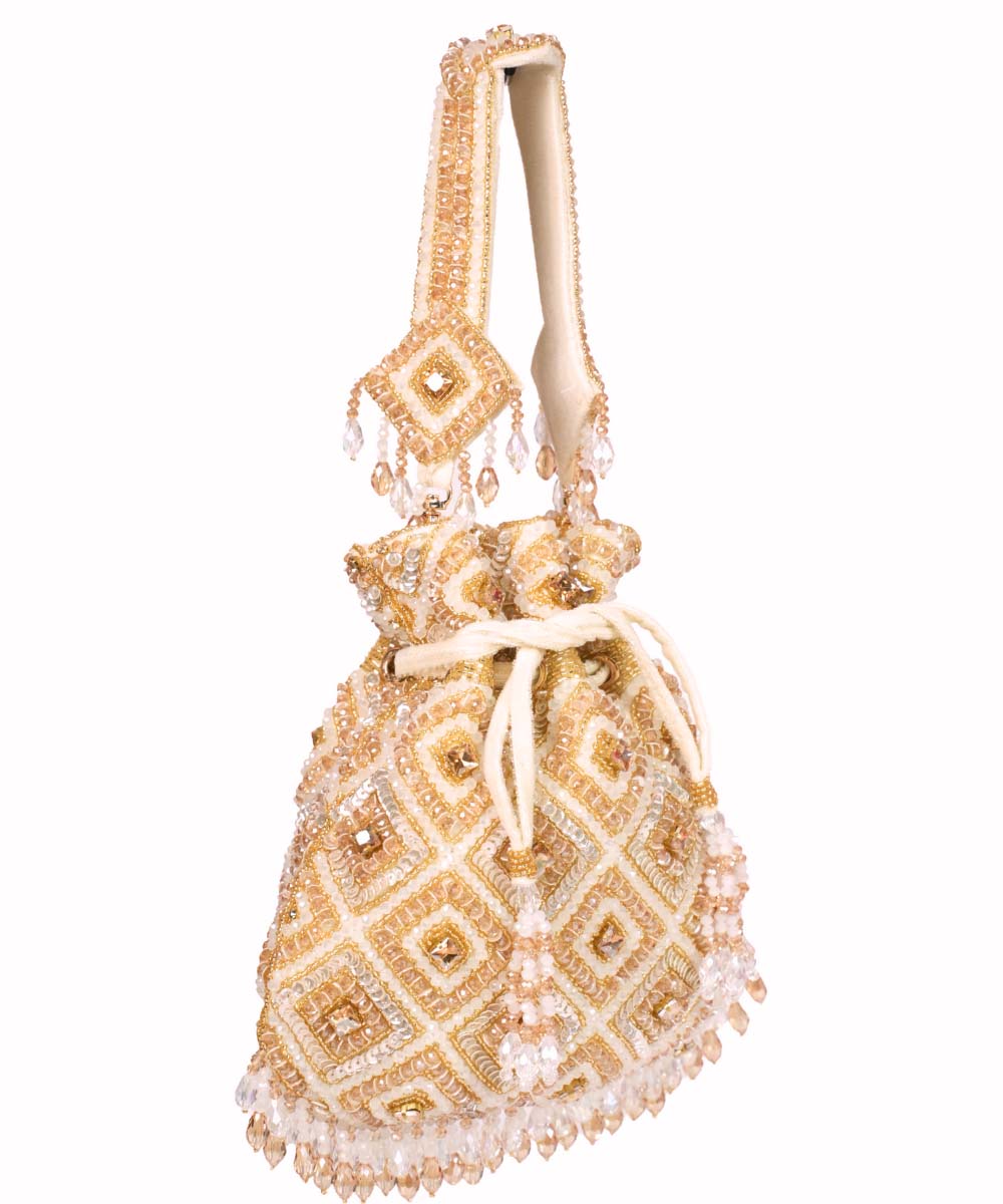 Serin Gold Pastel Suede Embellished Potli