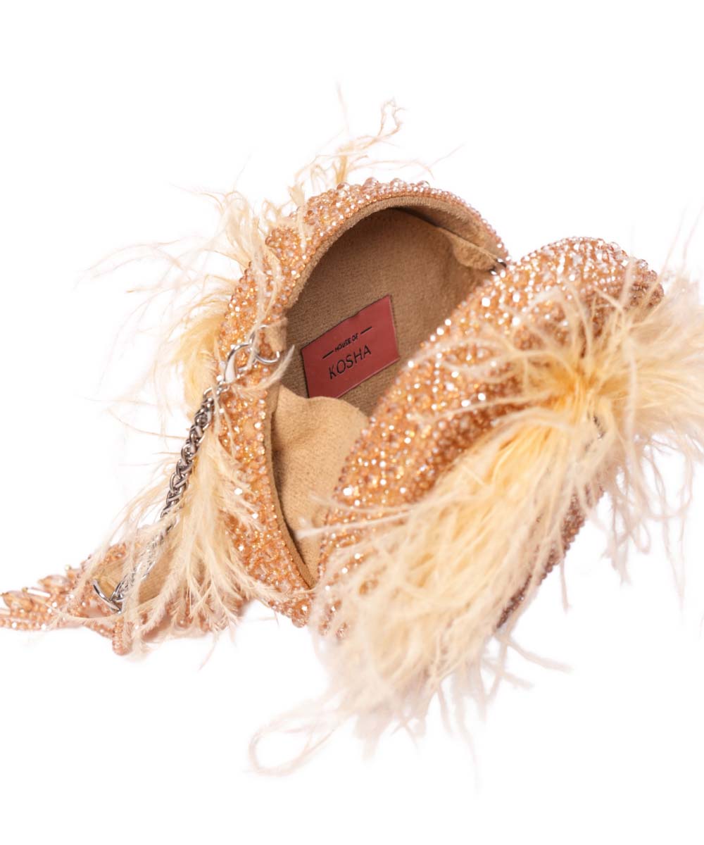 Kiraz Gold Suede Embellished Clutch