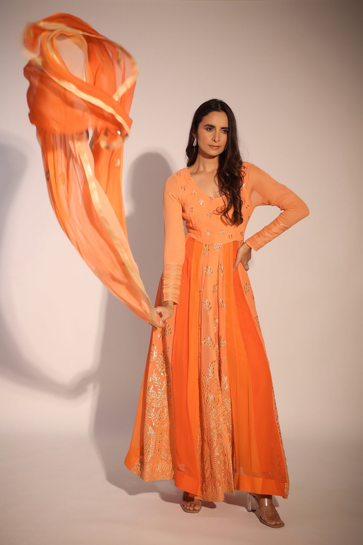 Image of Haseena or-peach anarkali set