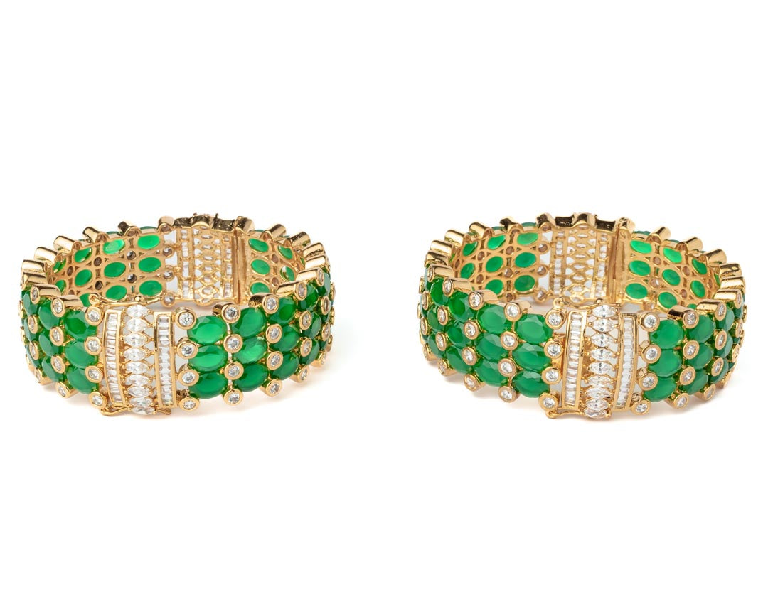 Vivinia By Vidhi Mehra Gold Plated Green Womens Kundan, Polki Pair of bangles VB042