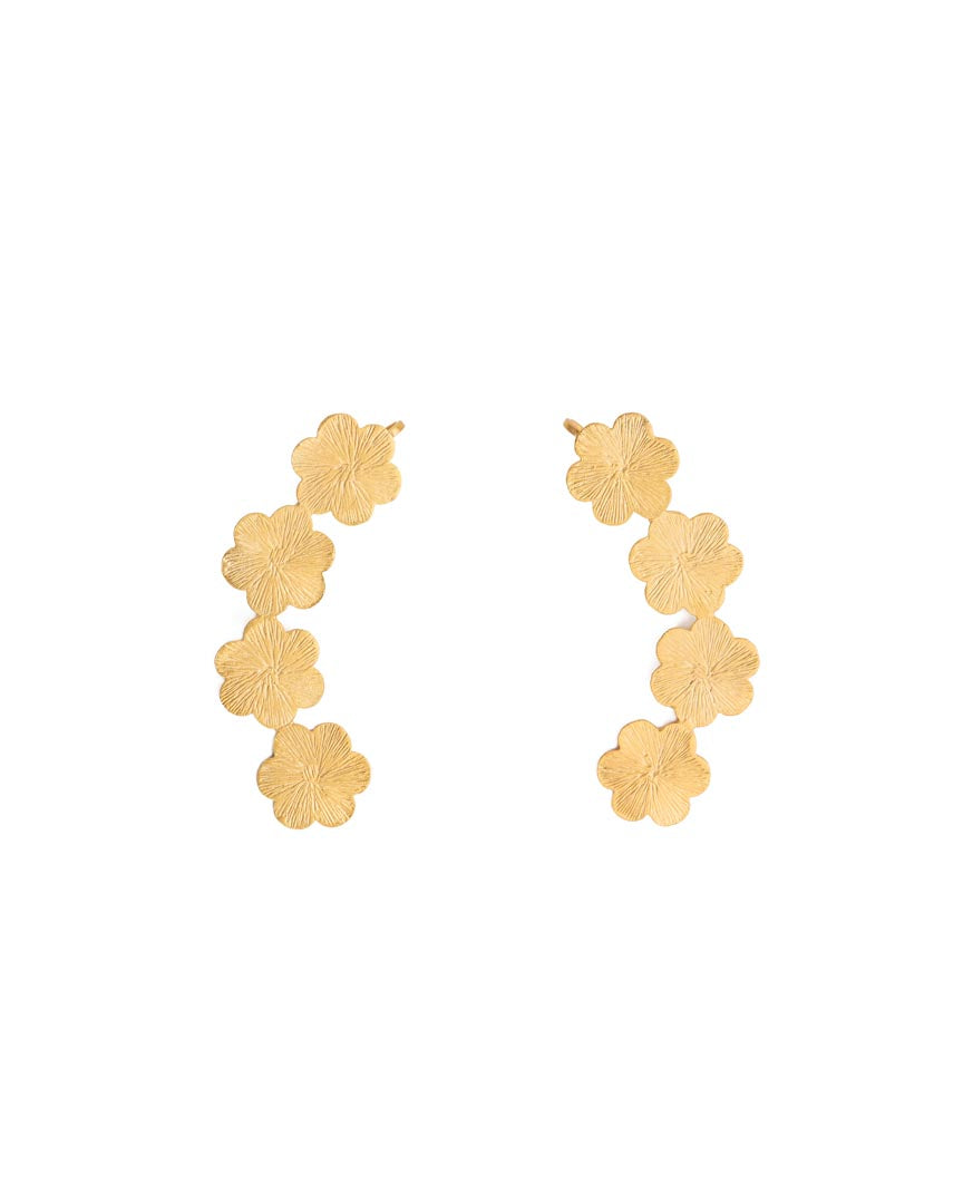 Golden Flower Carved Ear Cuff