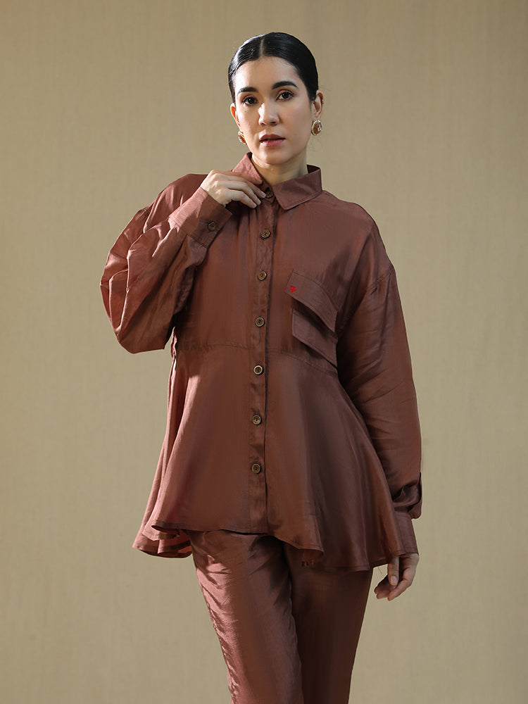 Brown summer silk coord set