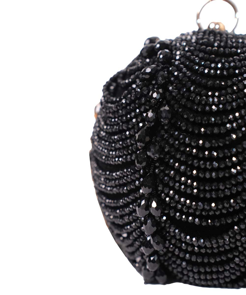 Velora Black Suede Embellished Round Bag
