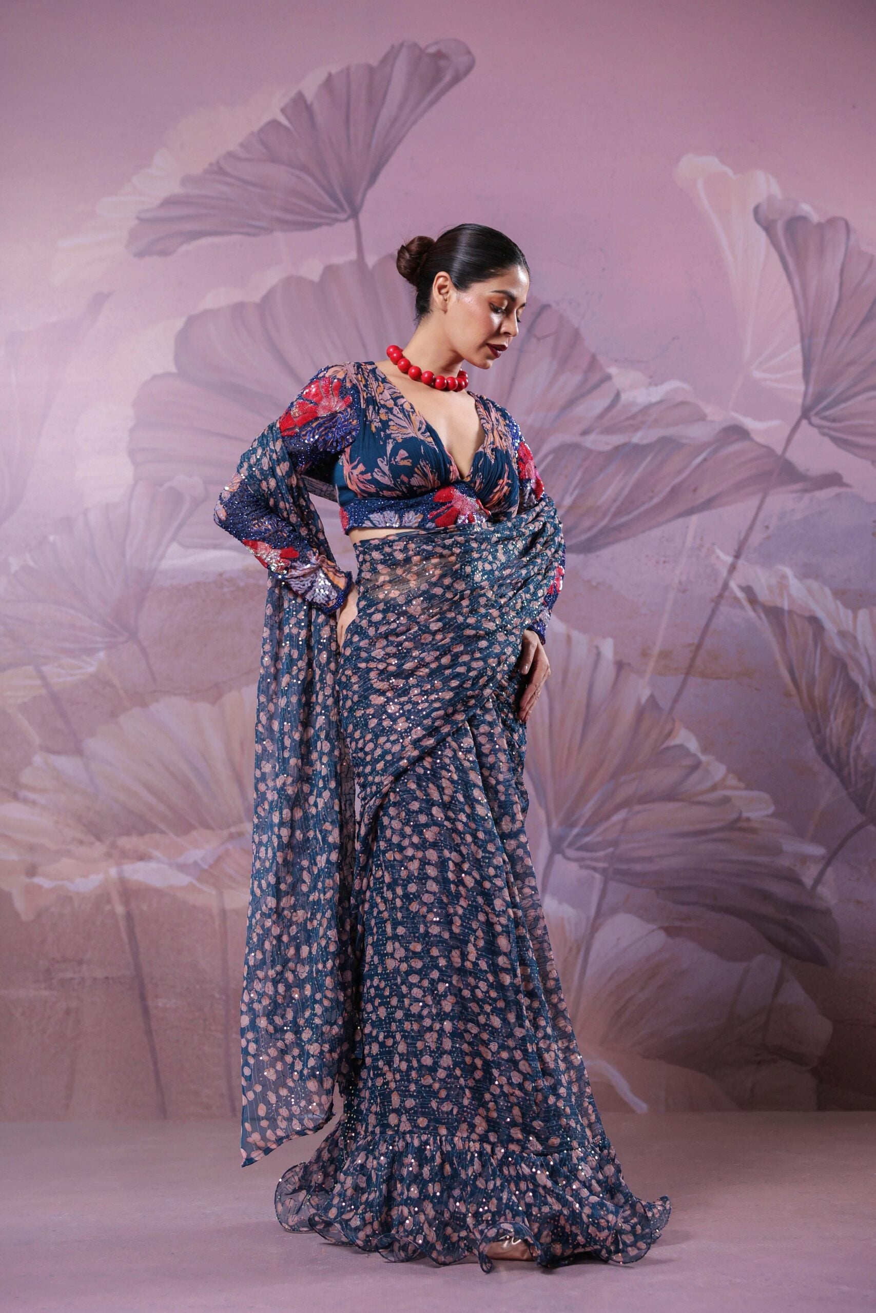 The prussian blue           calcutta jhilmil saree