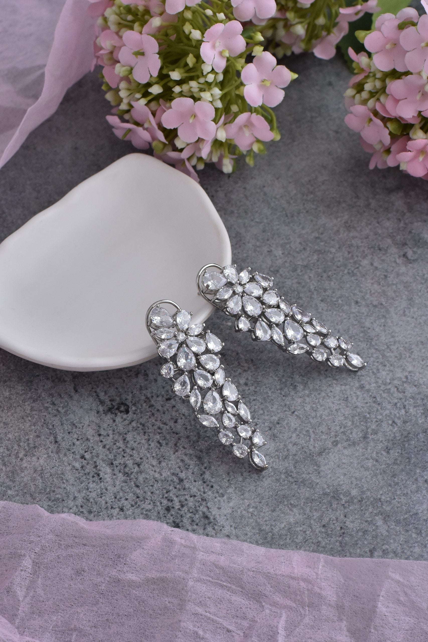 White Silver Tone Zirconia Dangler Earrings