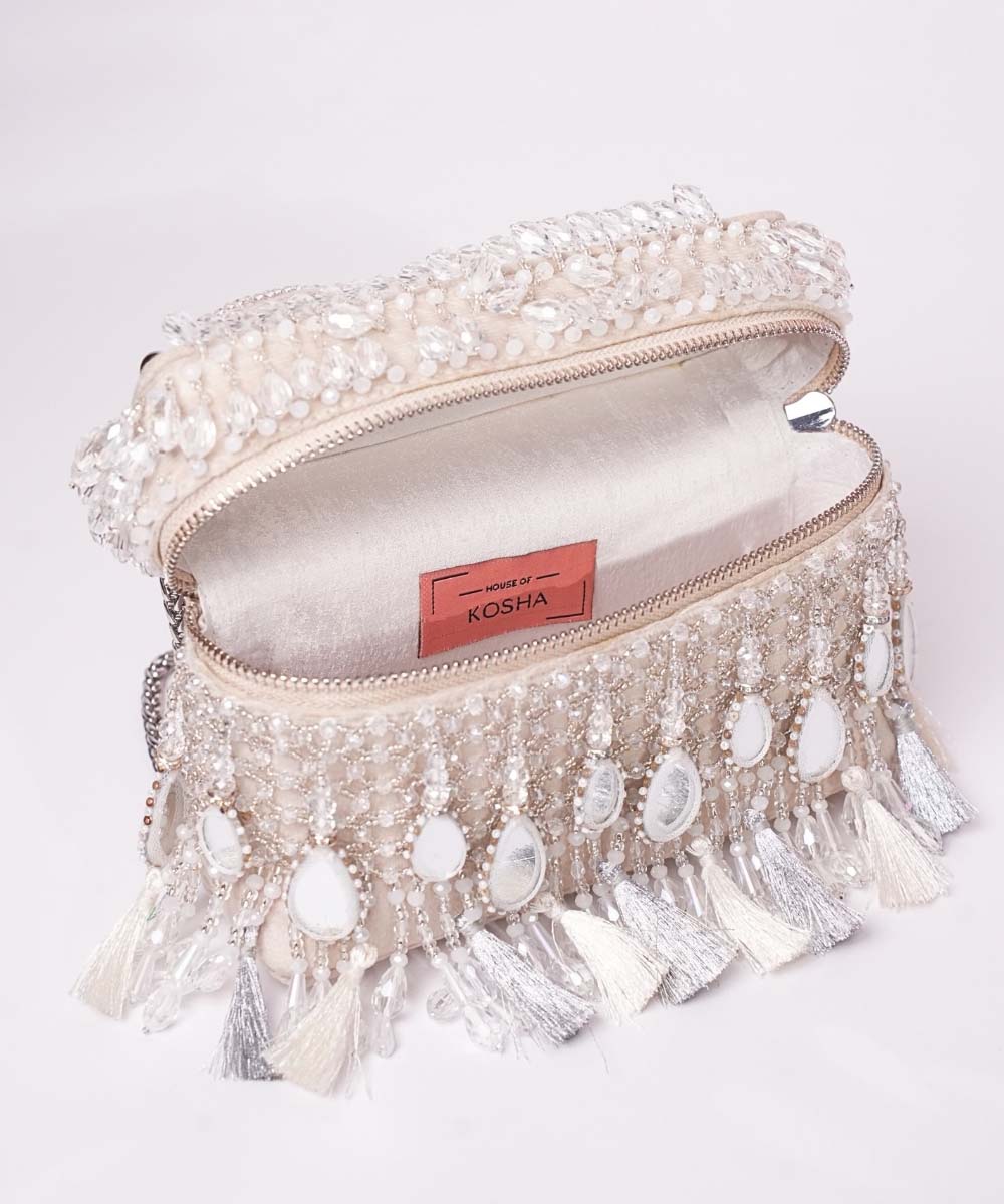 Mirage Silver Mirrorwork Embellished Vanity Bag