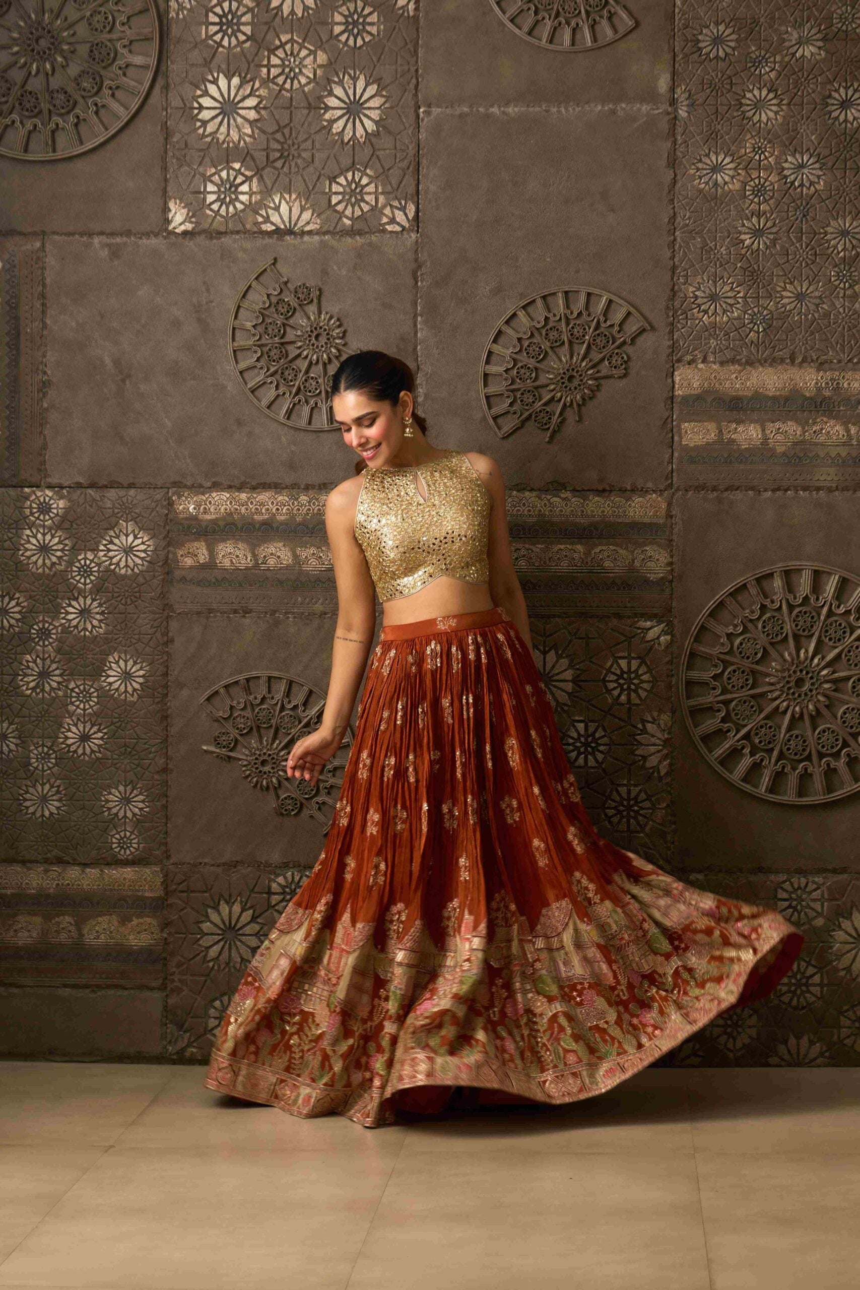 Sheesh Mahal Rust Skirt Set