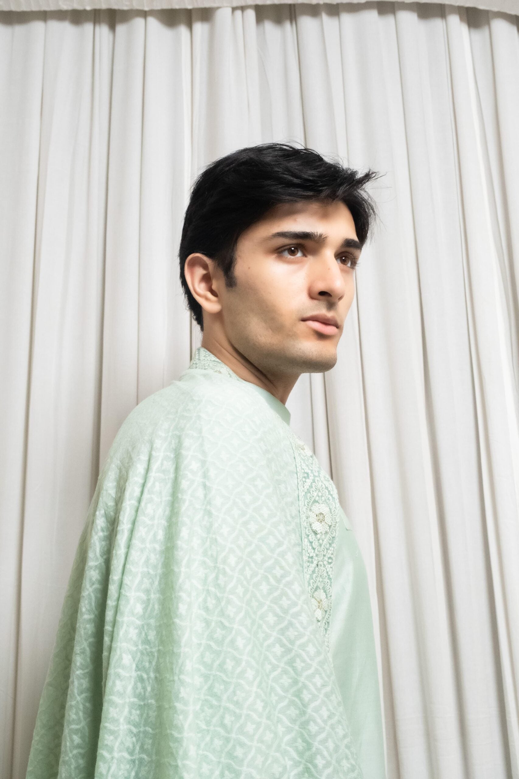 Mint green kurta with stole