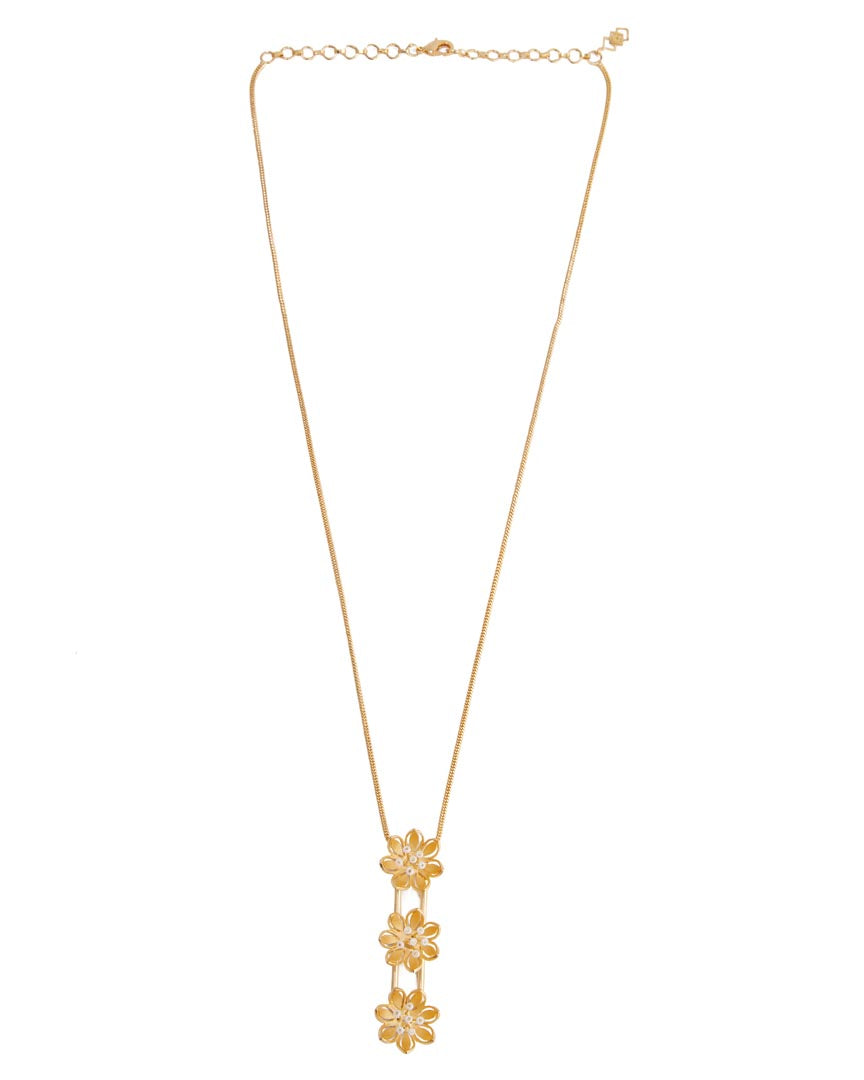 Pearly Golden Flower Triple Pendant Necklace