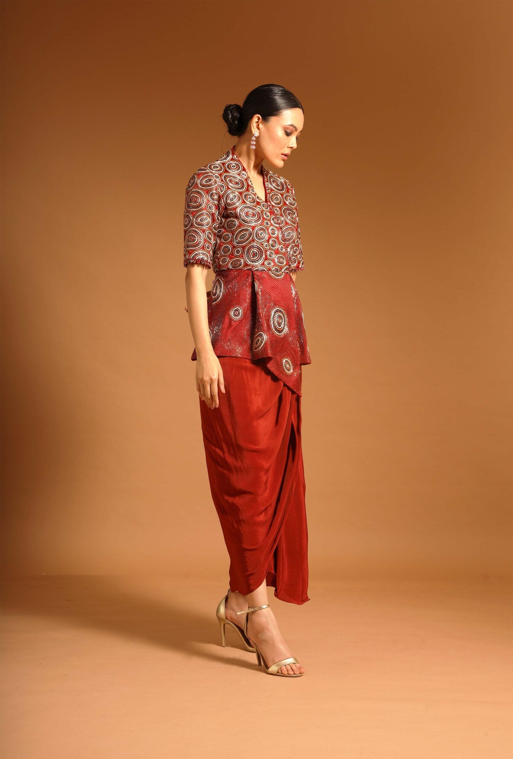 Red fully handcarfted ajrakh drape tunic