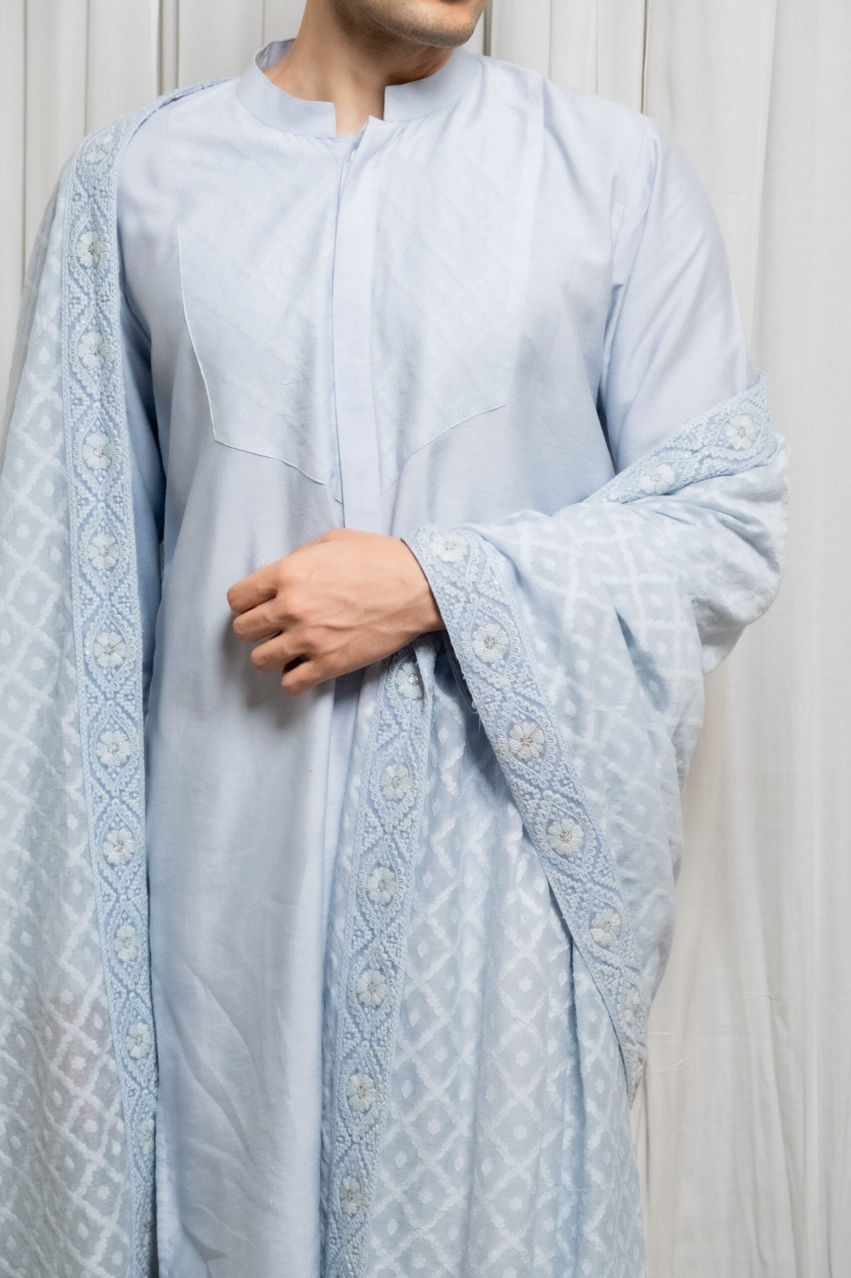 Ice blue kurta stole set