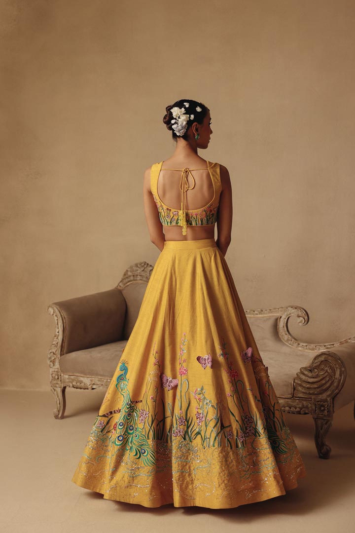 Yellow Dreamy  Lehenga Hand Embroidery with Drape Dupatta