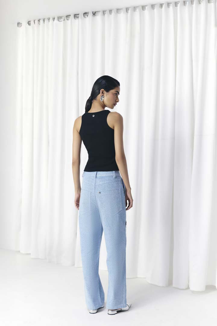 WASHED DENIM EMBELLISHED JEANS