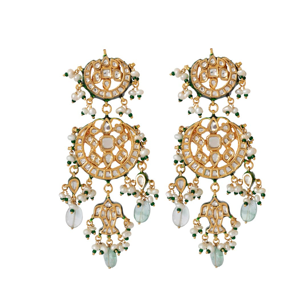 Vivinia By Vidhi Mehra Inaayat Gold Plated Green Womens Kundan, Polki Pair of Earrings VE008