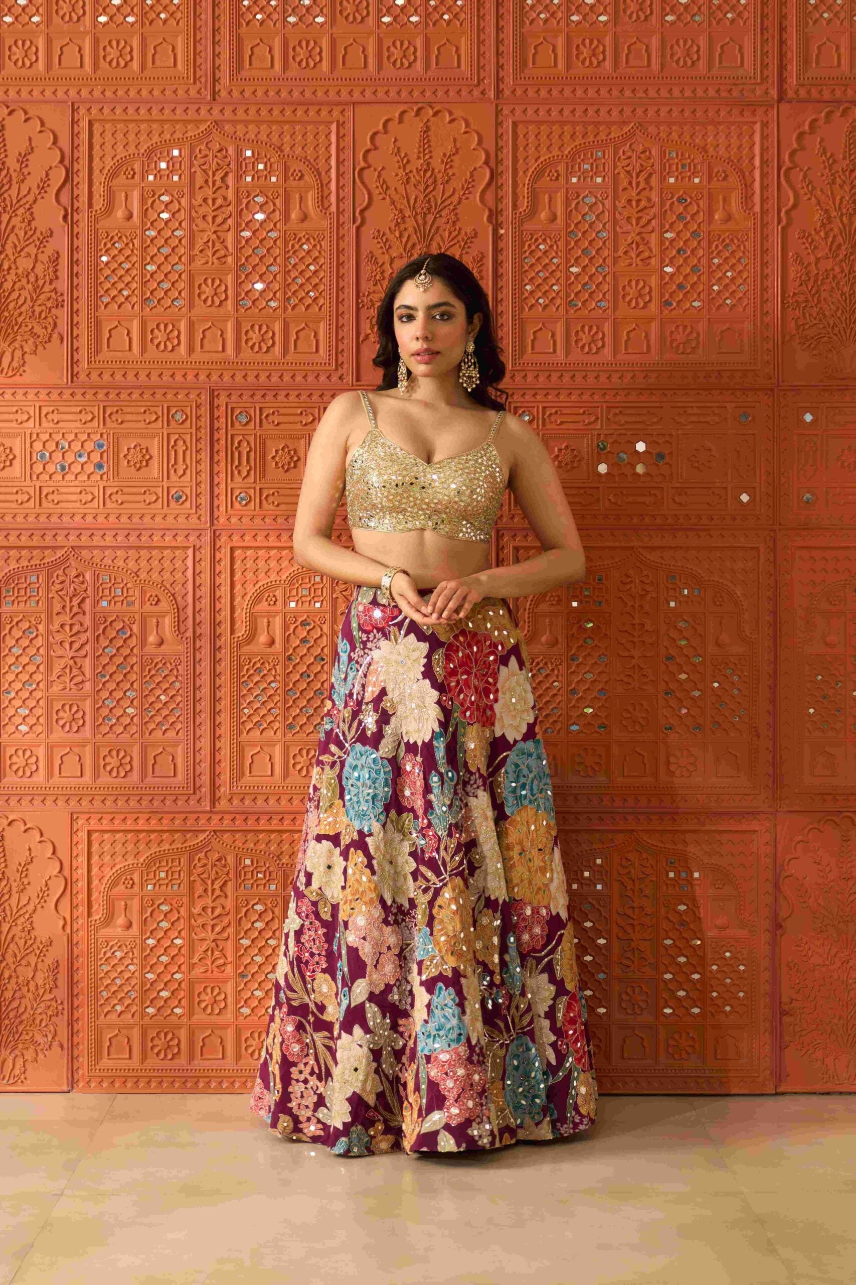 Malika Wine Lehenga Set
