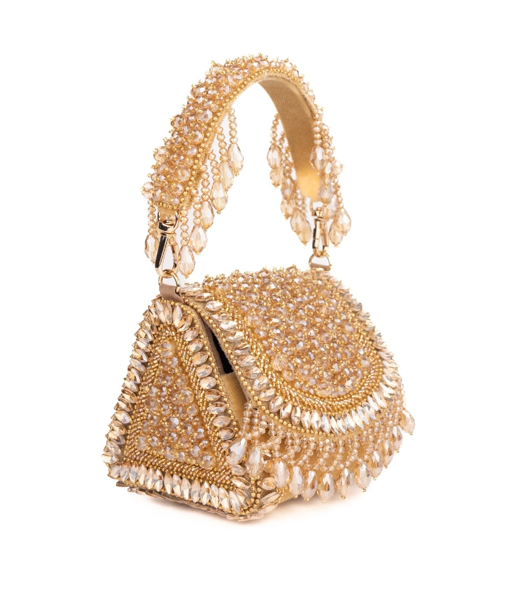 Josy Gold Suede Embellished Mini Bag