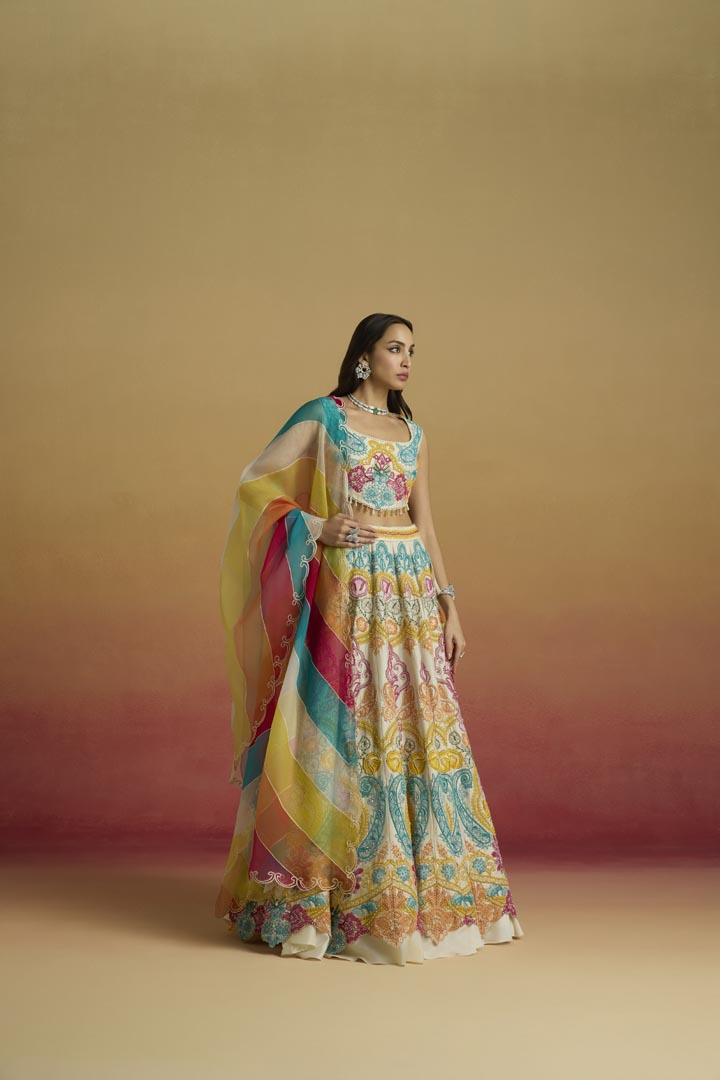 Ivory Paisley Cordwork Chanderi Lehenga for Luxury Weddings