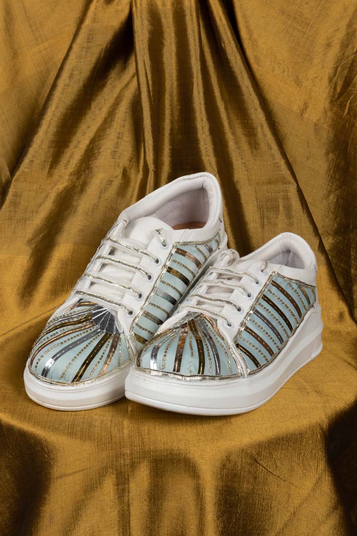 Blue Gold Strip Design Sneakers