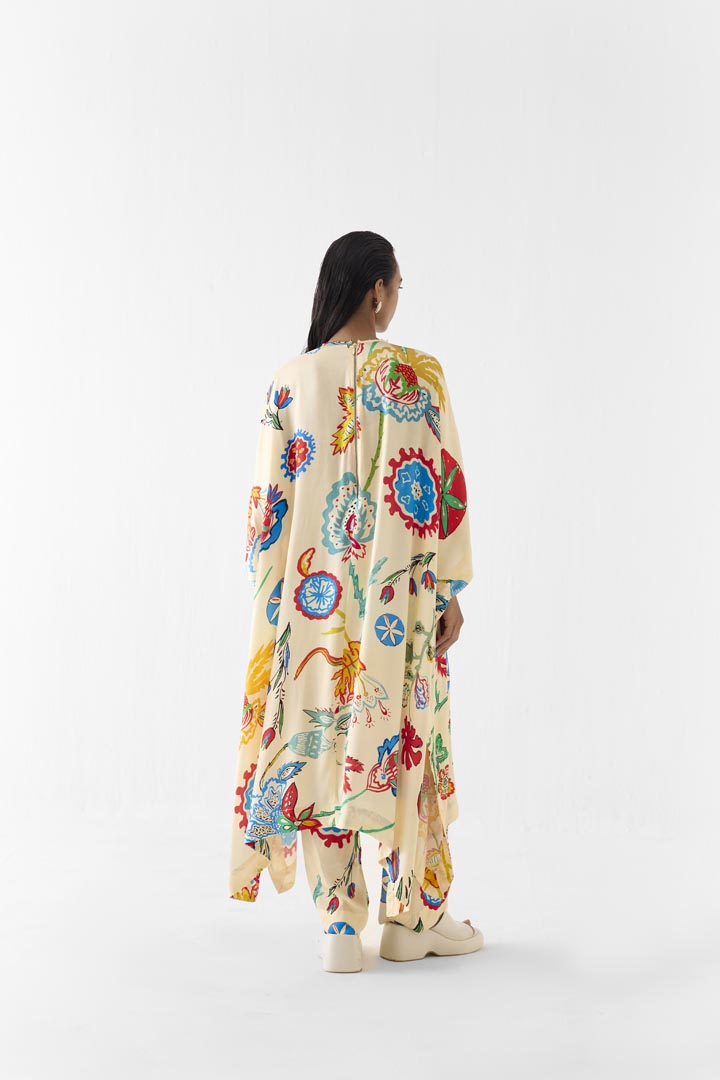 Sanganer Print Kimono Kurta & Pants Co-ord Set in Vegan Silk