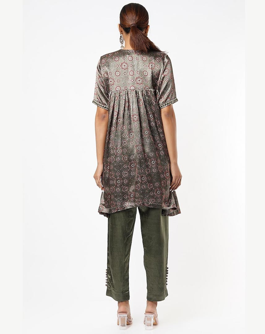 Olive Green Printed Kurta Set