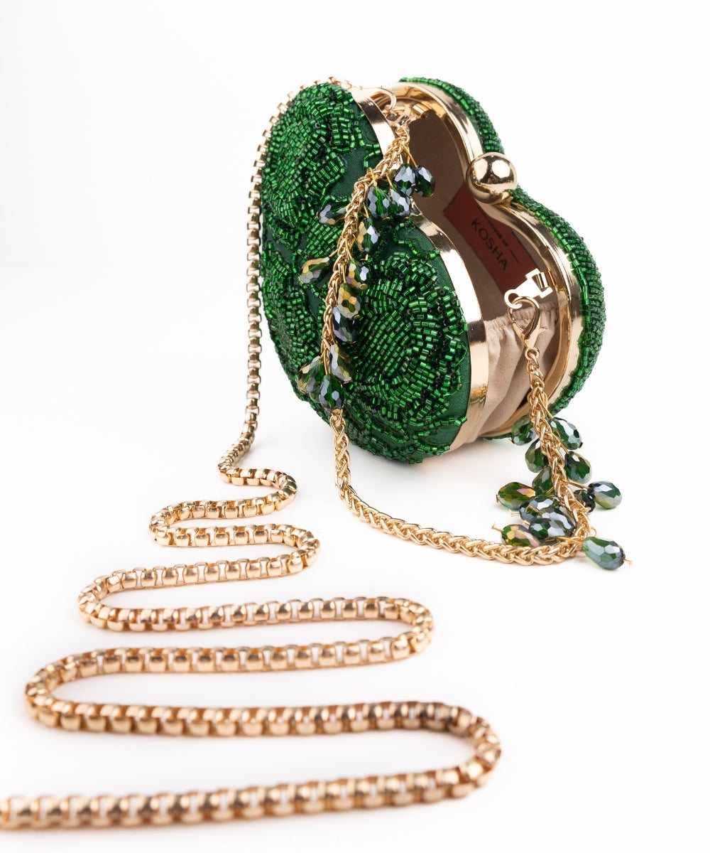Cora Green Suede Embellished Heart Bag