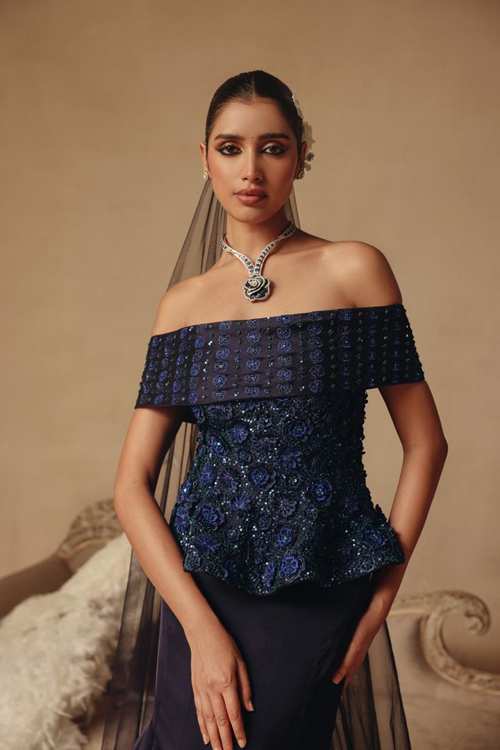Peplum Top Hand Embroidery Off Shoulder Lehenga