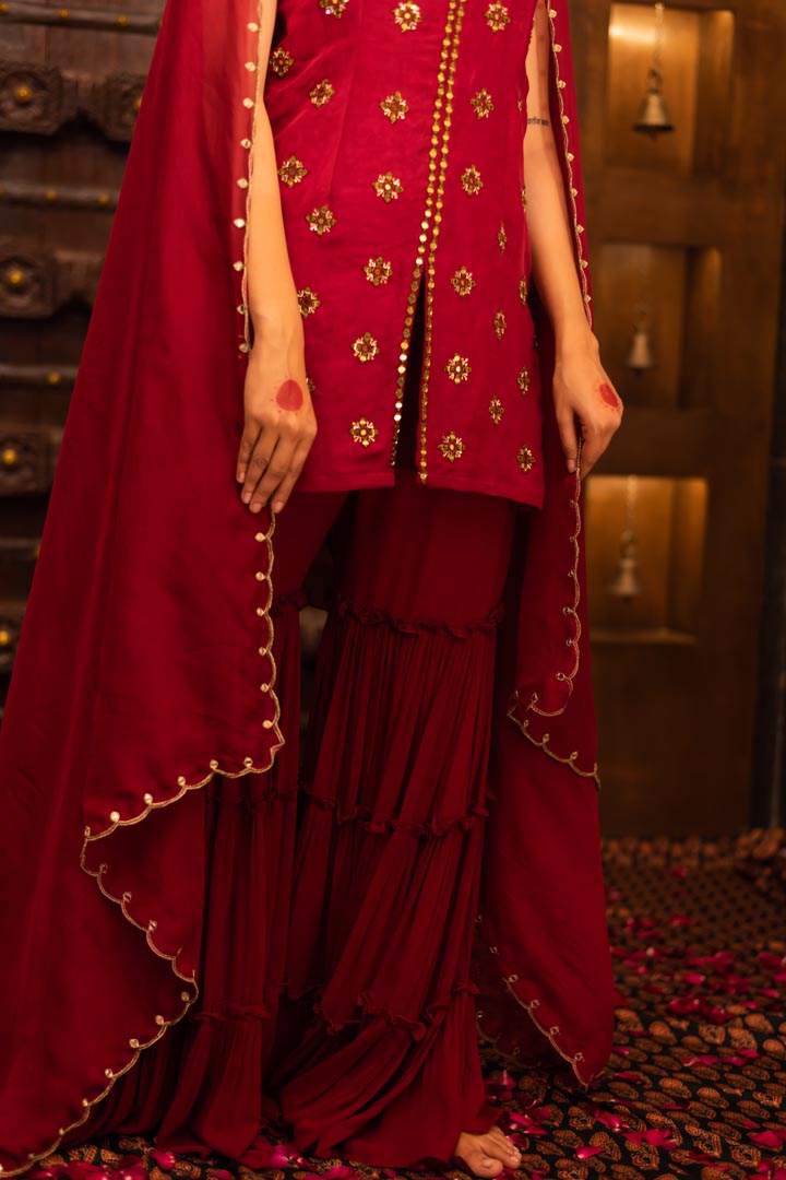 Maroon Georgette Sharara Set