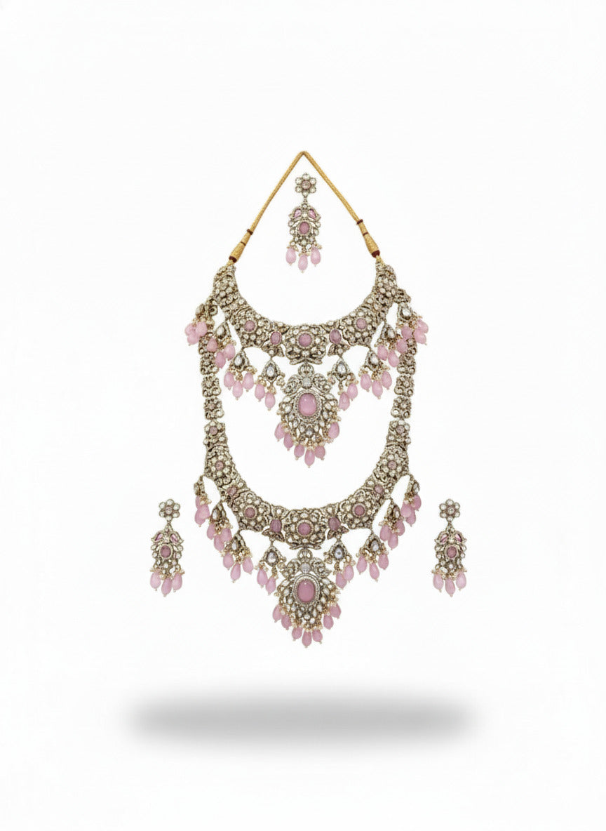 Pink Kundan Bahaar Jhumka Set