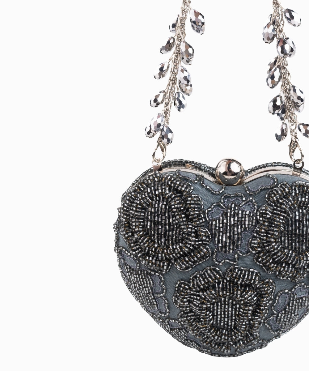 Cora Grey Suede Embellished Heart Bag