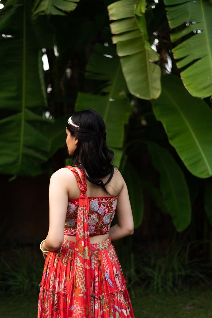 Red Viscose Printed Skirt Set