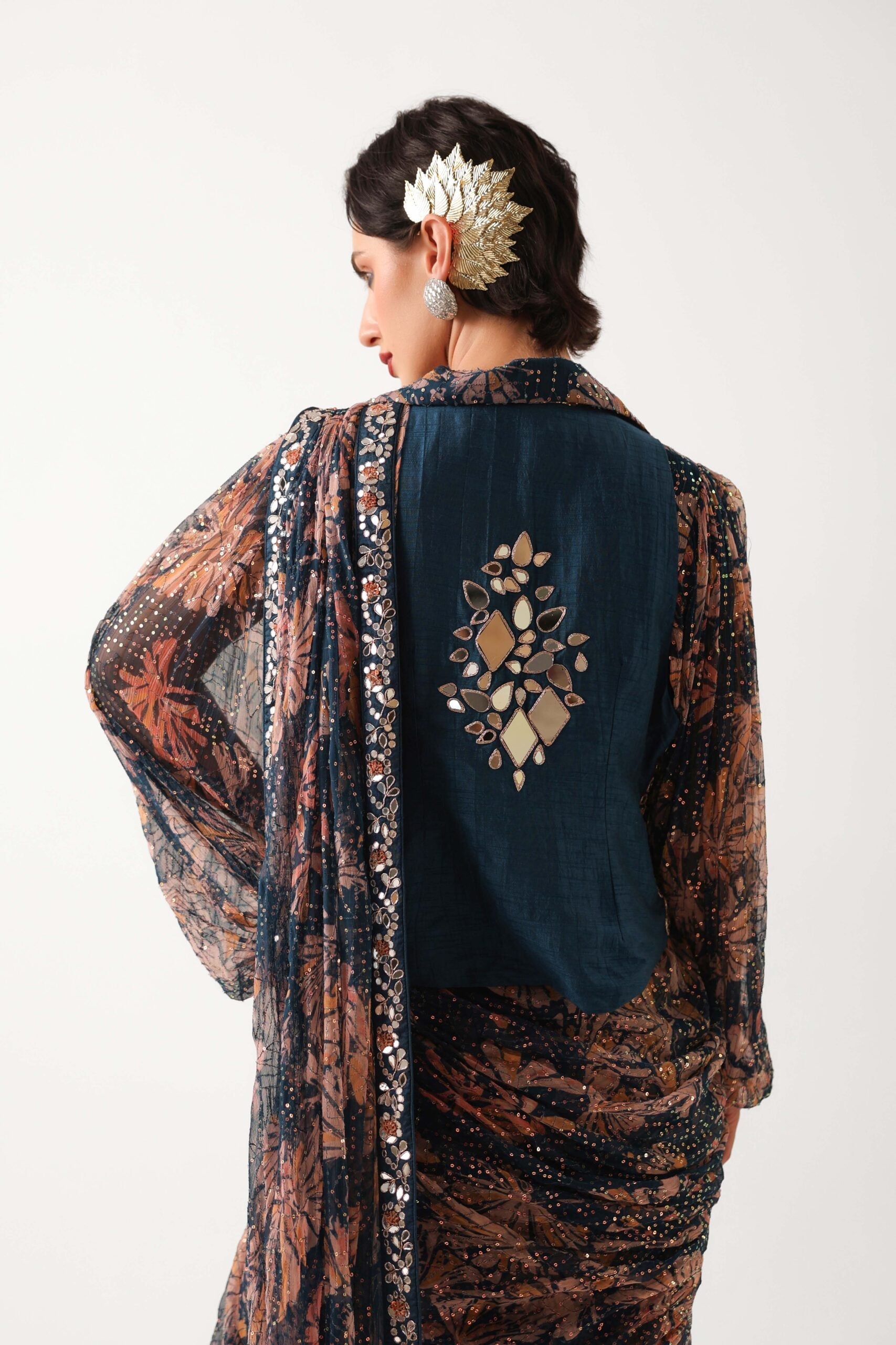 The prussian blue Sheesha Koti Saree