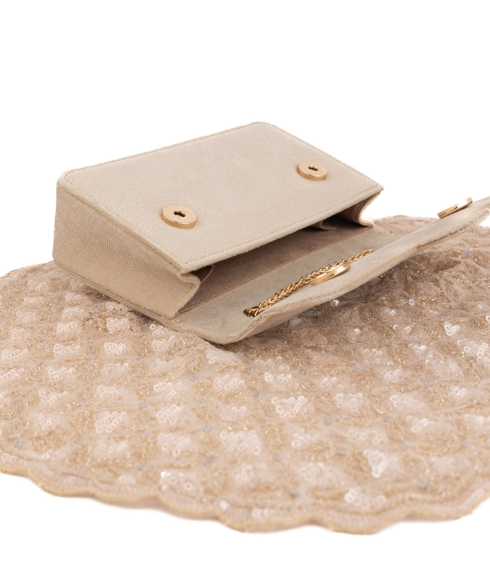 Grace Gold Suede Embellished Clutch