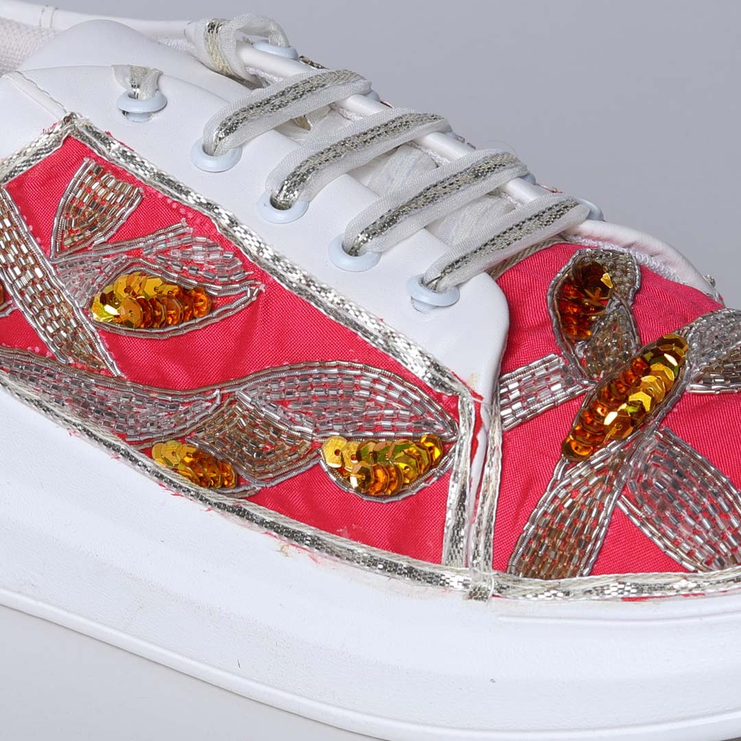 Pink Metalic Mesh Sneakers