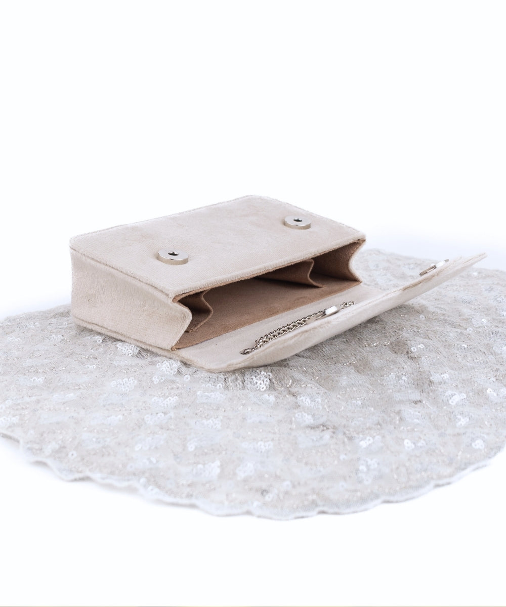 Grace Silver Suede Embellished Clutch