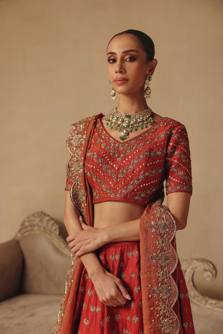 Raw Silk Heavy Hand Embroidery Elegant Timeless Wedding Lehenga