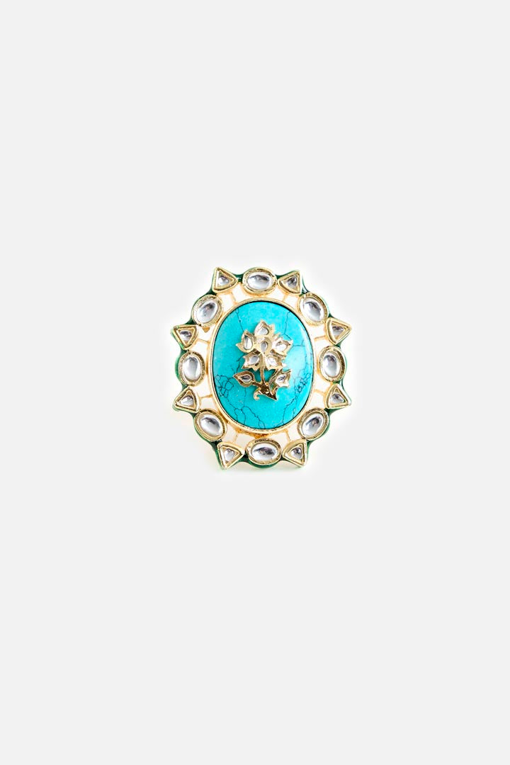 Gold-Plated Turquoise Stone Statement Ring