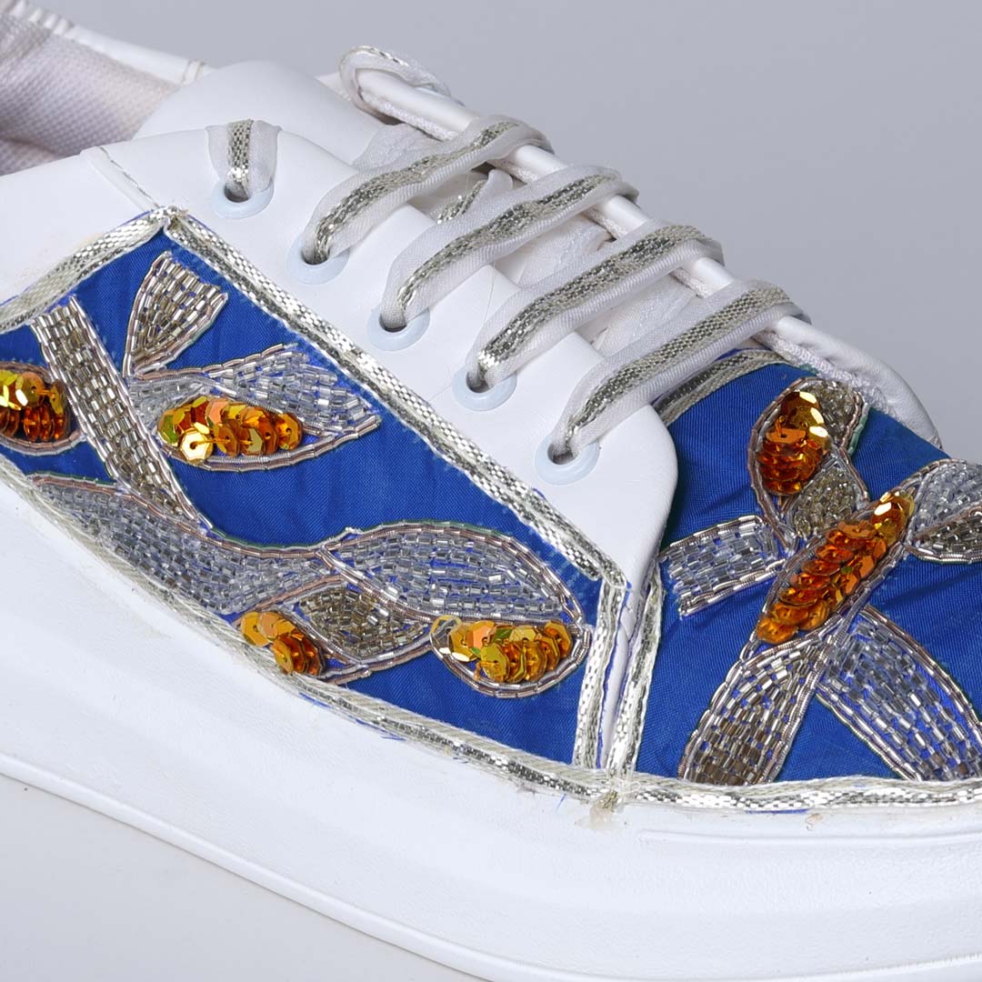 Blue Metallic Mesh Sneakers