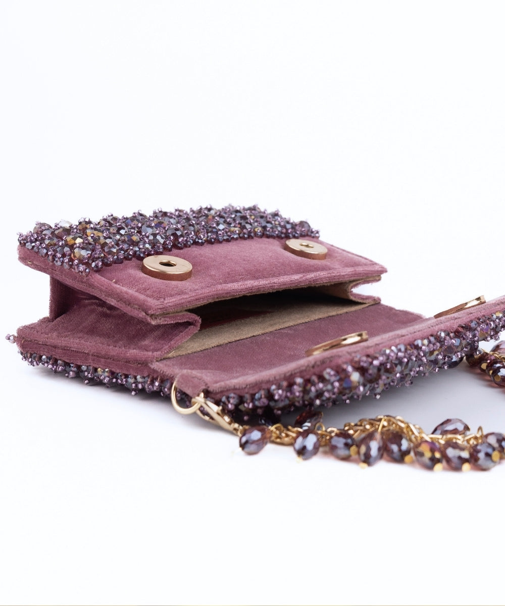 Kiyara Mauve Suede Crystal Embellished Mini Bag