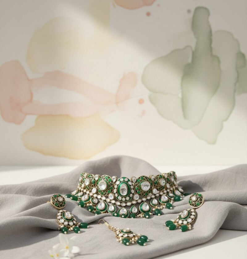 The Pave' Emerald Bridal Set