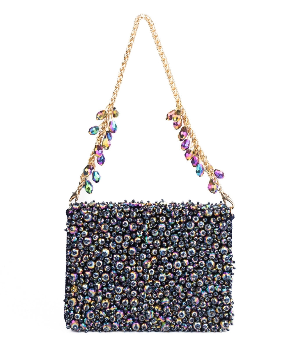 Kiyara Metallic Suede Crystal Embellished Mini Bag