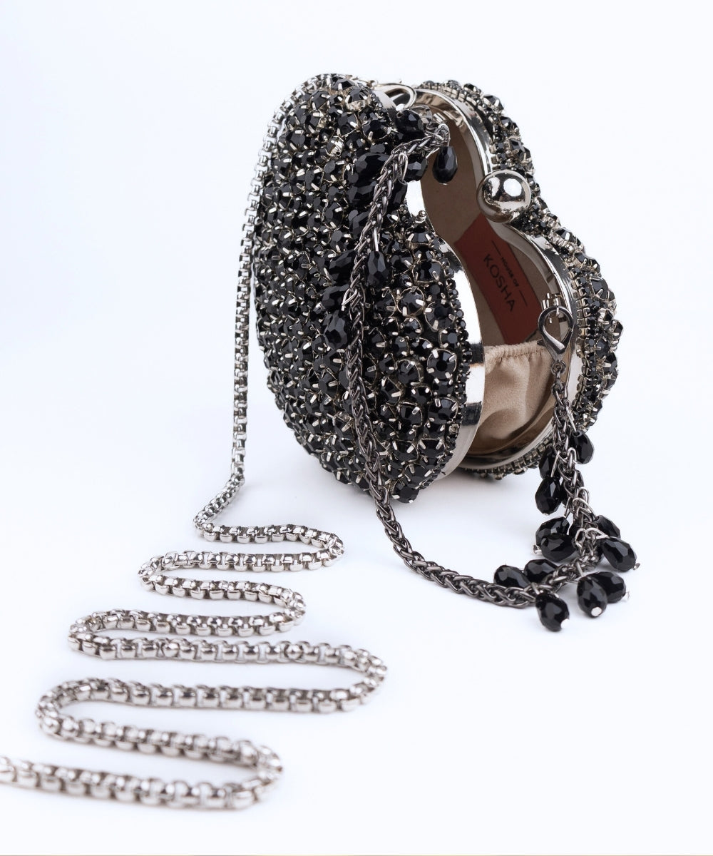 Lola Black Suede Embellished Heart Bag