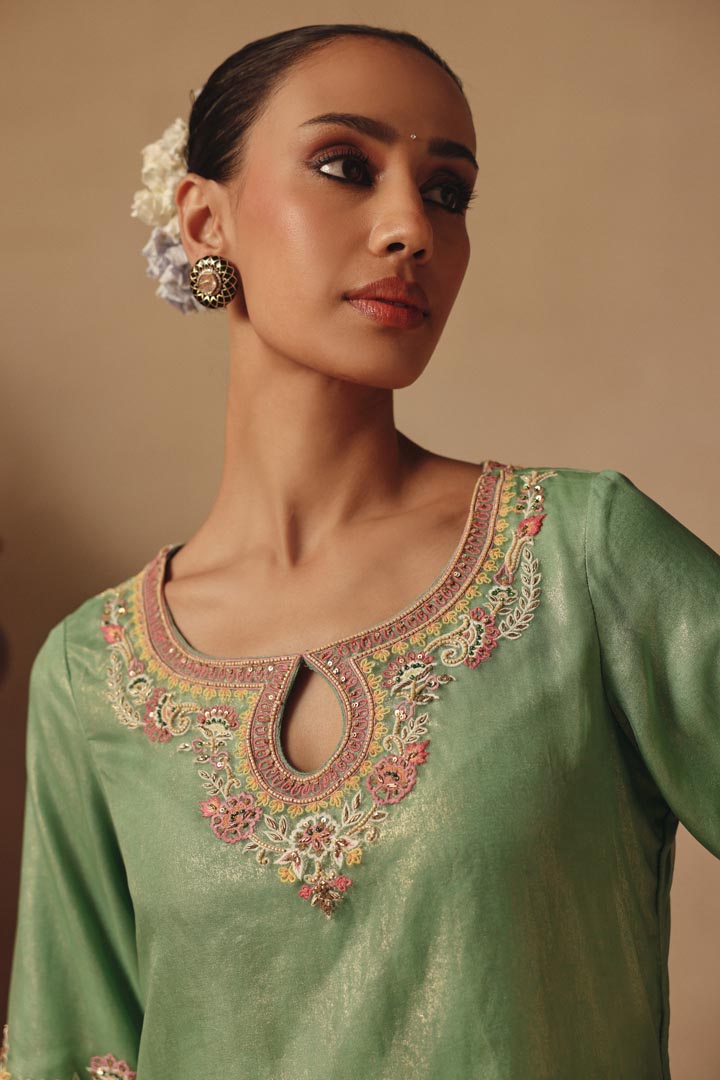 Teal Farsi Pants Dupatta  Embroidery Suit Set
