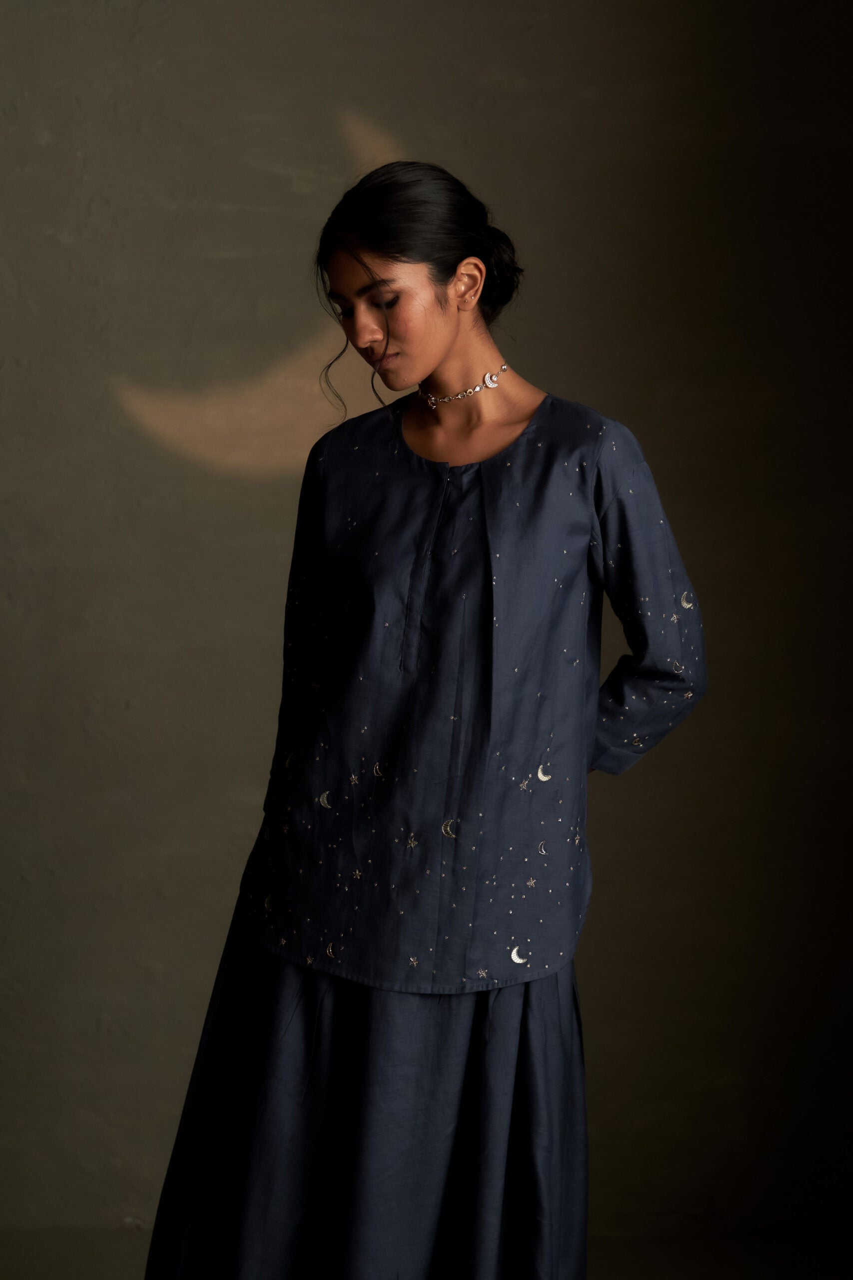 Blue Dusk Chaand Kurti Skirt Set