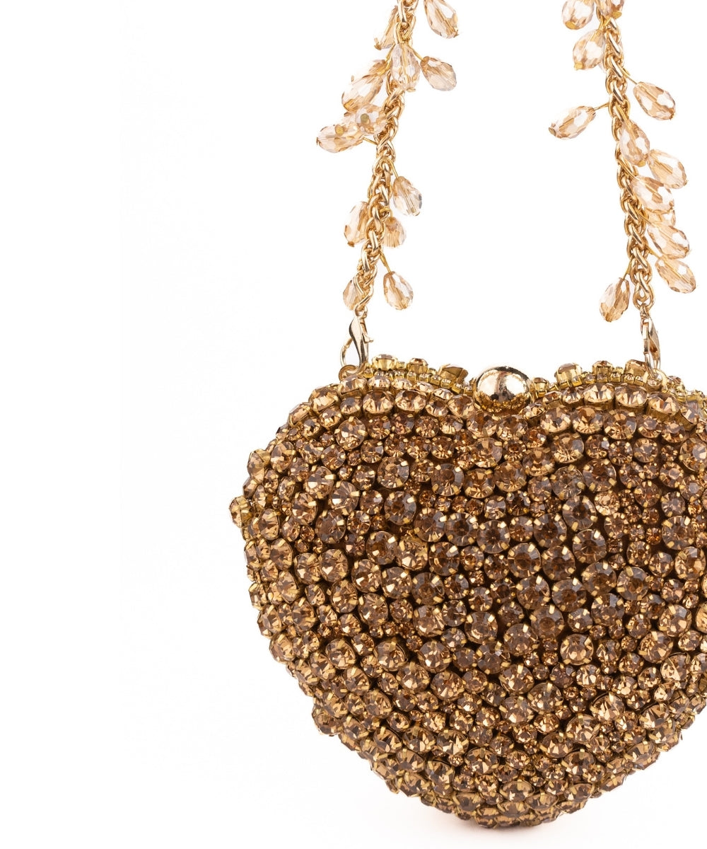 Lola Gold Suede Embellished Heart Bag